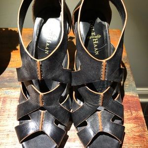 Cole Haan Black leather wedge sandals